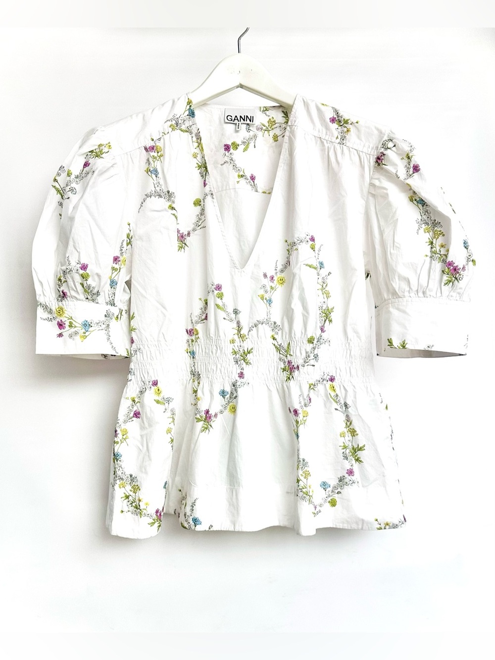 Ganni White Floral poplin Peplum